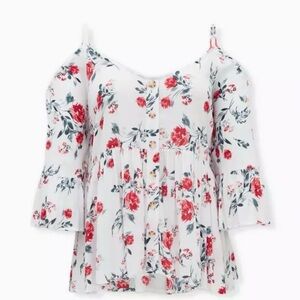 Torrid Rayon Crepe Bell Sleeve Cold Shoulder